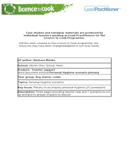 Personal Hygiene  on 30 Personal Hygiene Scenarios Plenary