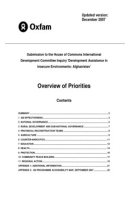 Submission to the House of Commons International Development Committee Inquiry 'Development Assistance in Insecure Environments: Afghanistan': Overview of priorities