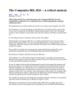 The Companies Bill, 2011 – A critical analysis 